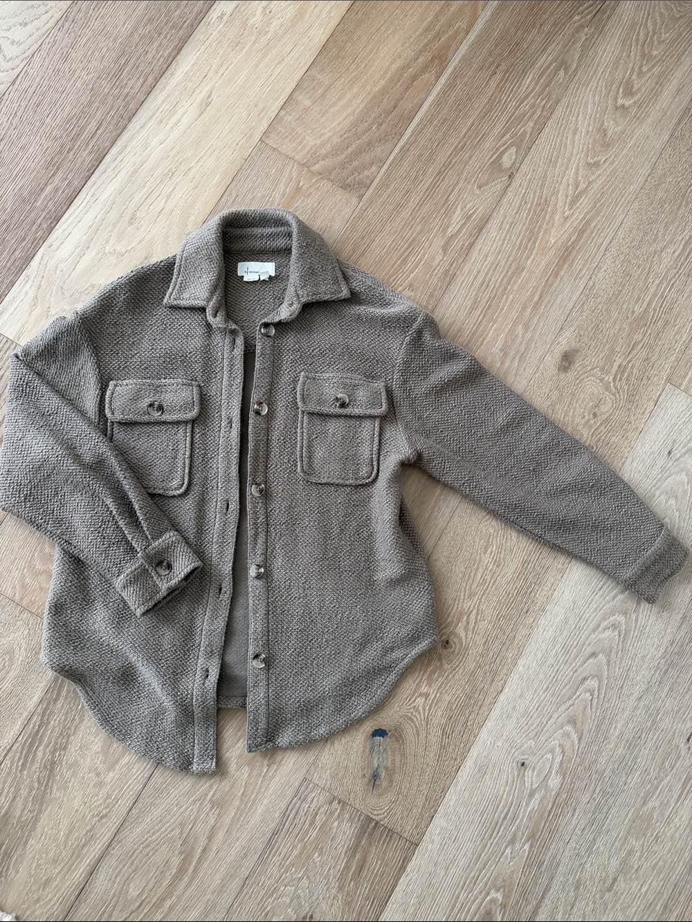 Anthropologie Taupe Knit Button-Up Shacket